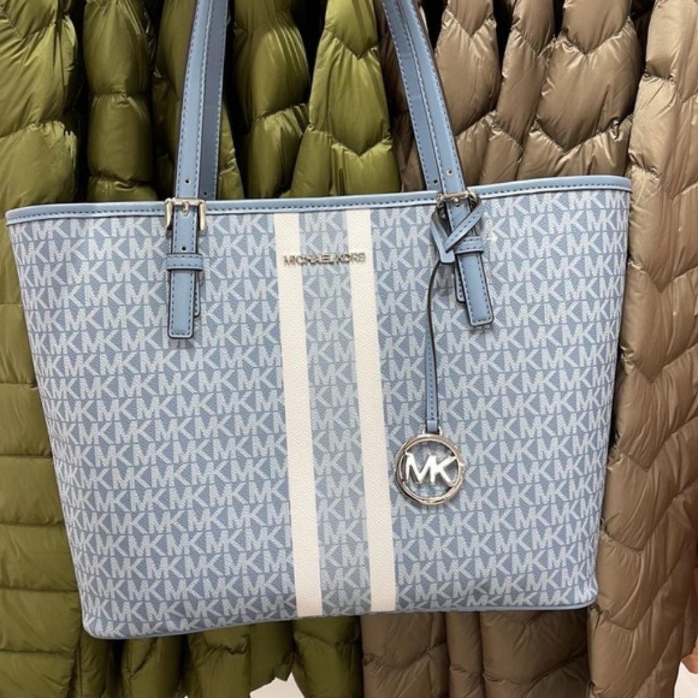 Michael Kors Jet Set Travel Medium Carryall Tote Chambray Multi - Picture 11 of 16